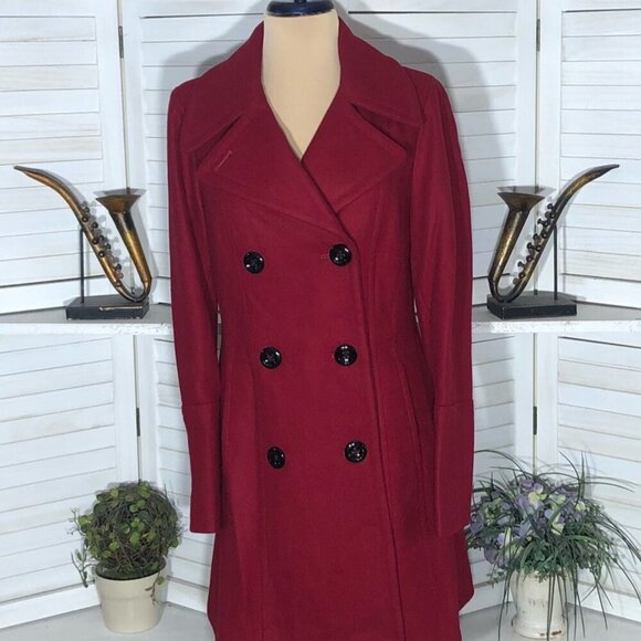 Anne Klein Red Burgundy Wool Blend Double Breasted Peacoat Size Small - Picture 5 of 11